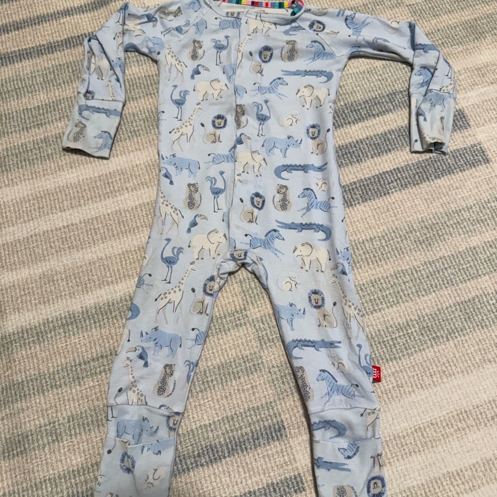 Magnetic Me Light Blue Safari Animal Print Footie